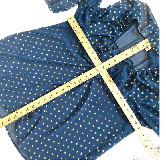 Show Me Your Mumu Elton Ruffled Lace Up Blouse Teal Gold Polka Dot M Medium - Picture 8 of 12